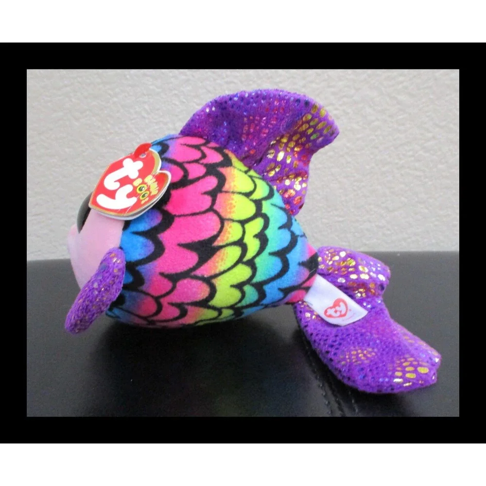 Ty Beanie Boos Flippy the Fish Big Purple Glitter Eyes USED
